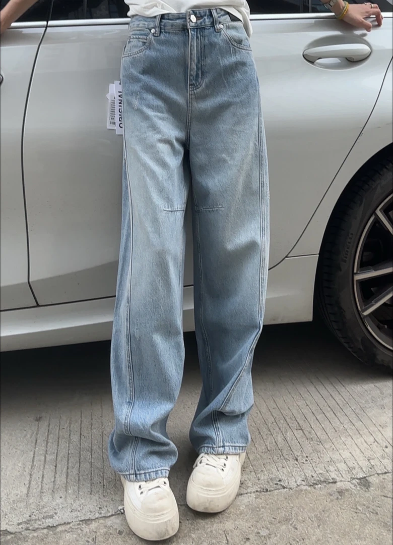 85023 显瘦高街美式复古vibe裤子潮ins阔腿裤牛仔裤