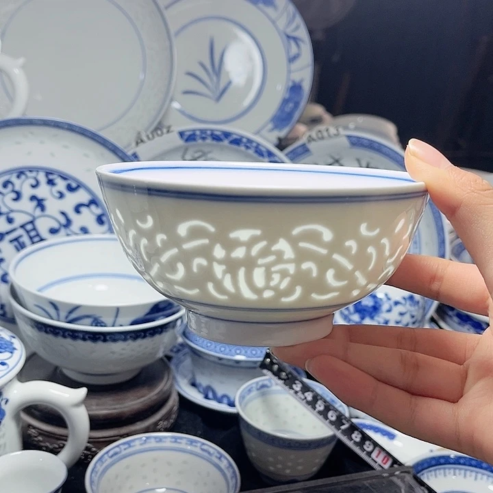 碗双线雕塑福字五寸饭碗11个