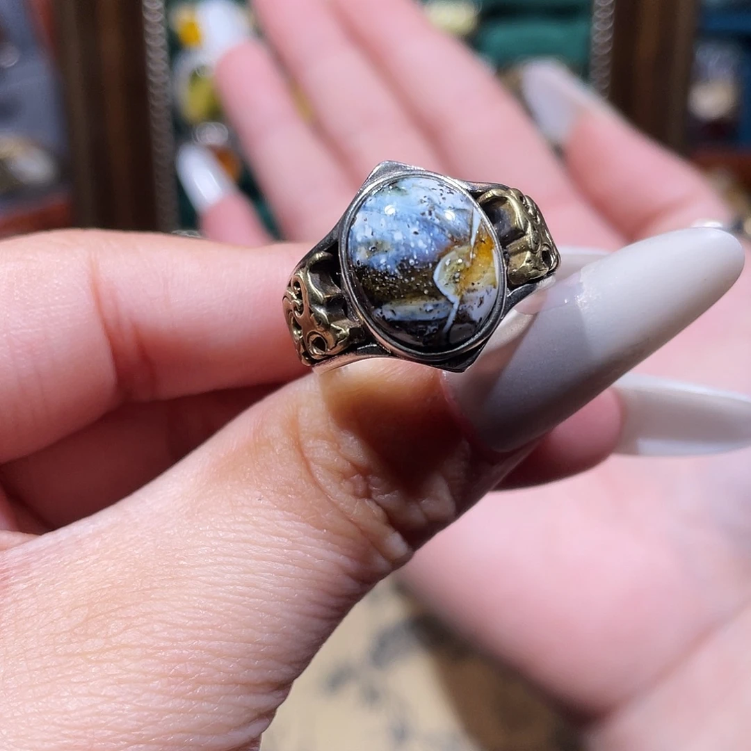 屿****琥珀银S925镶嵌戒指戒指