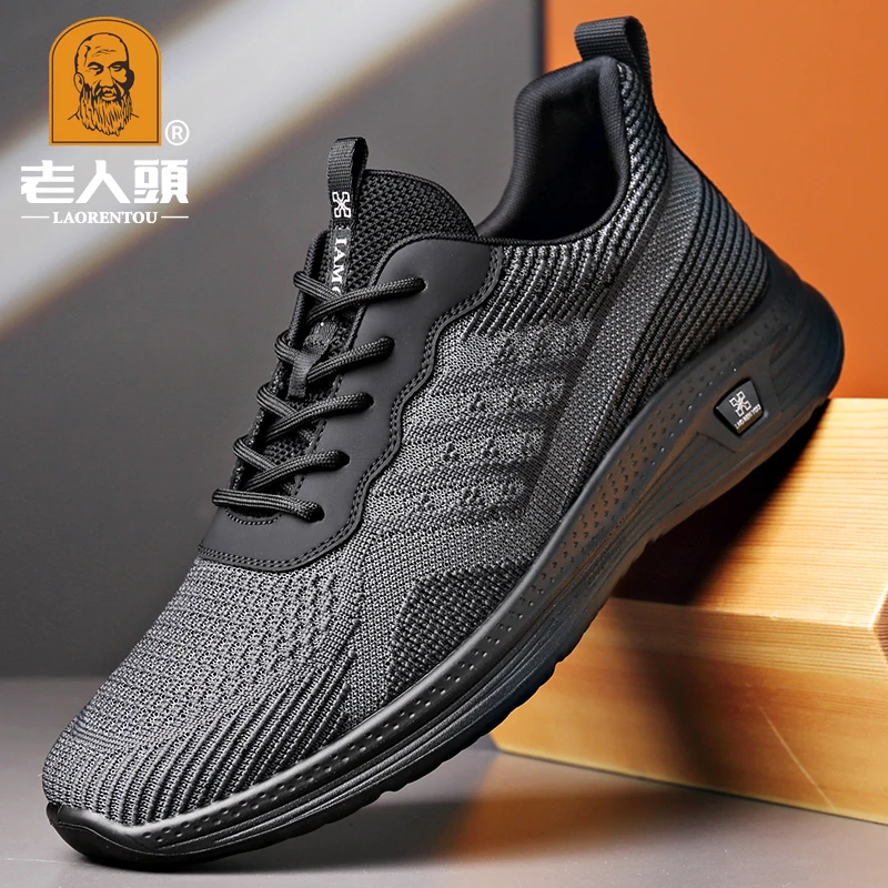 老人头男鞋2025新款运动休闲鞋男士软底透气网面鞋跑步防滑爸爸鞋