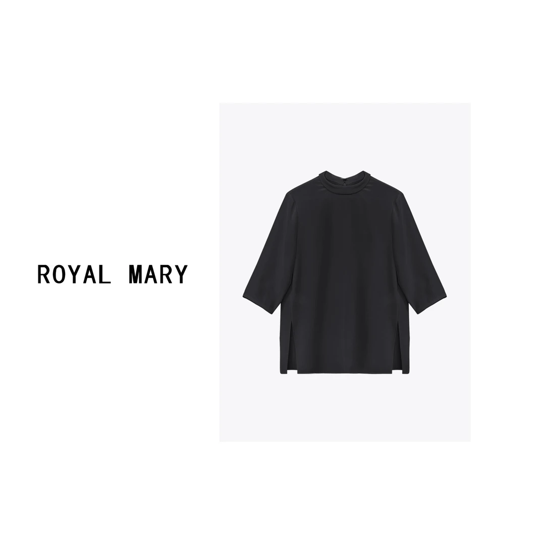 ROYAL MARY时尚百搭气质休闲真丝纯色打底T恤WJ04664
