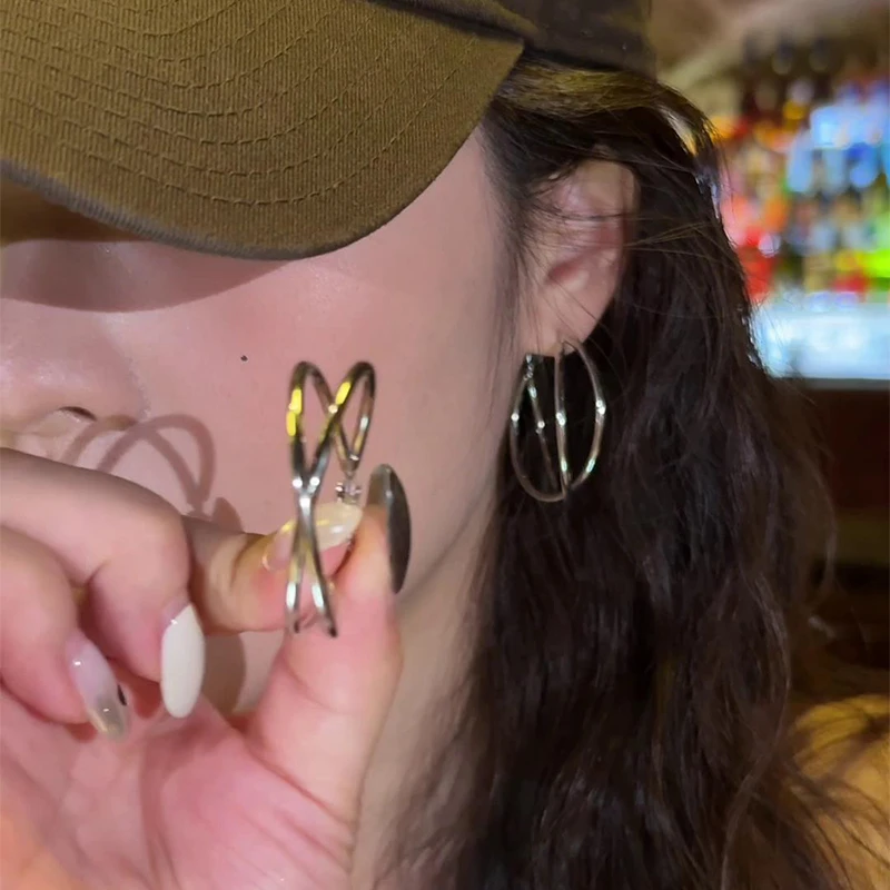 铜合金耳饰 双层圈圈耳环女轻奢高级感气质大圈圈耳钉耳饰耳扣