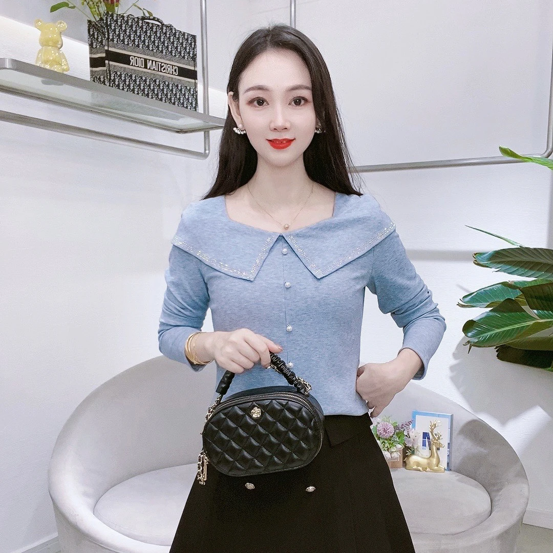 A7212新款时尚长袖女气质减龄百搭轻职风洋气打底上衣T恤