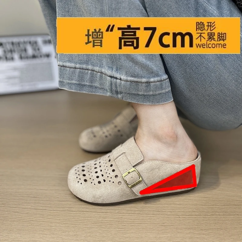 7cm小个子厚底镂空勃肯拖鞋内增高女鞋包头玛丽珍软底半拖鞋浅口