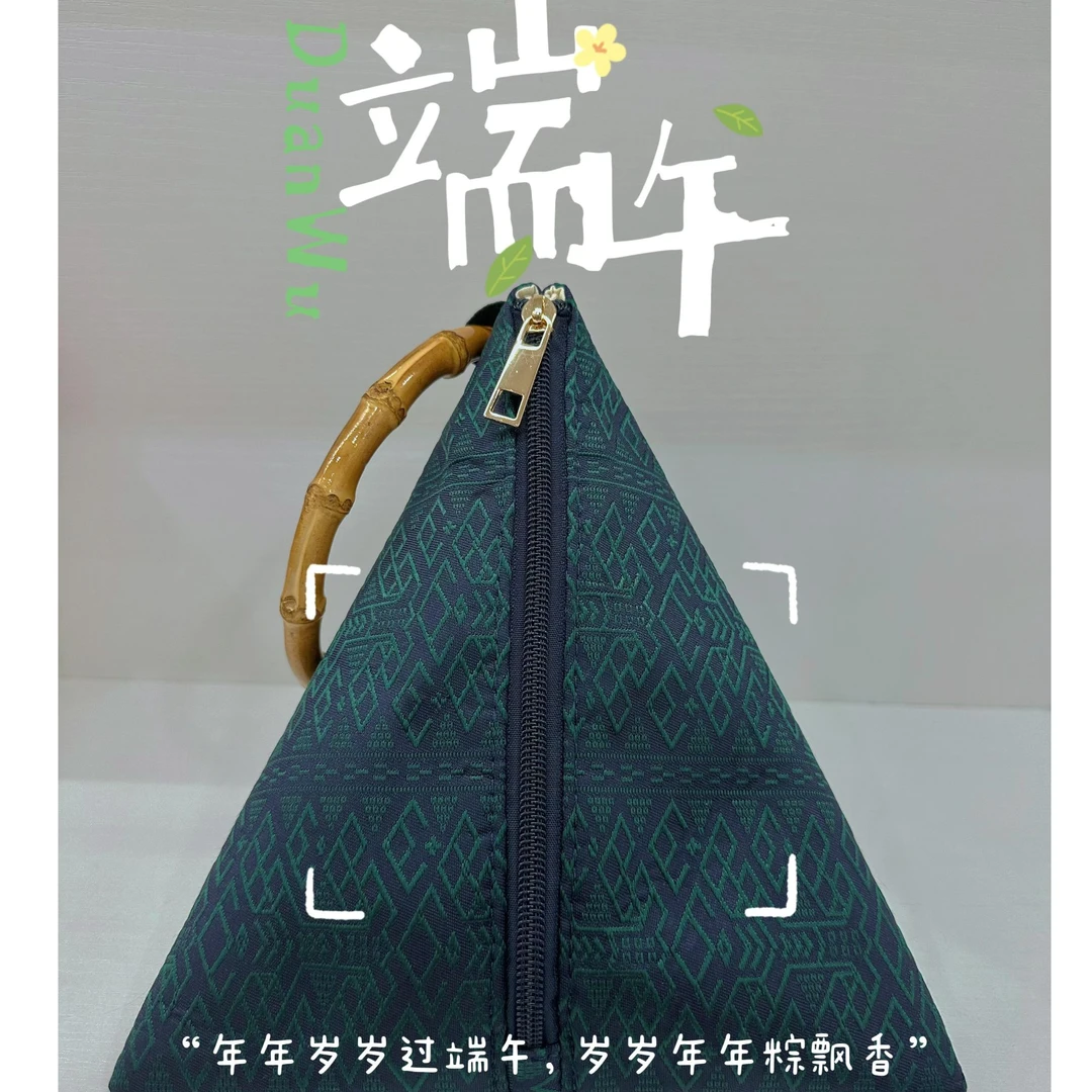 竹节手拎新中式手工单根手提粽子包简约手拿包绿色女士手拎包手包