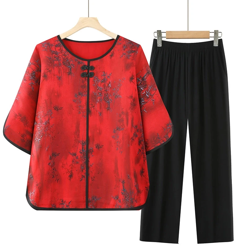 妈妈装夏装新款两件套女中老年人休闲t恤奶奶夏季套装老太太衣服
