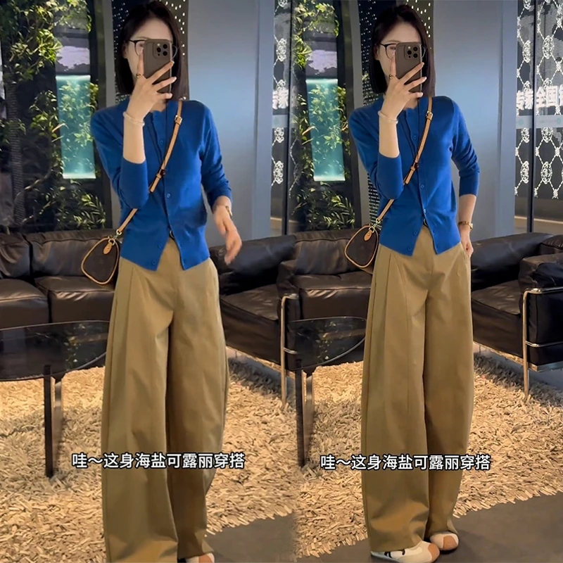 025新款韩系早秋穿搭高级感超好看的高质量长袖上衣+显瘦直筒裤女