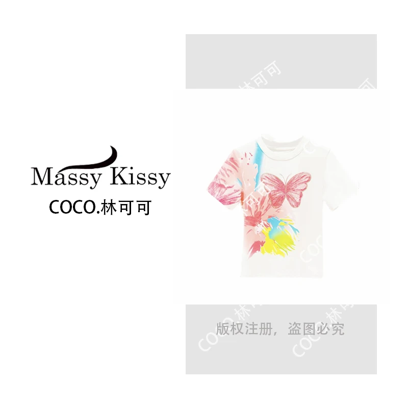 【CoCo林可可】韩版烫钻蝴蝶印花短袖T恤时尚百搭显瘦休闲上衣0921