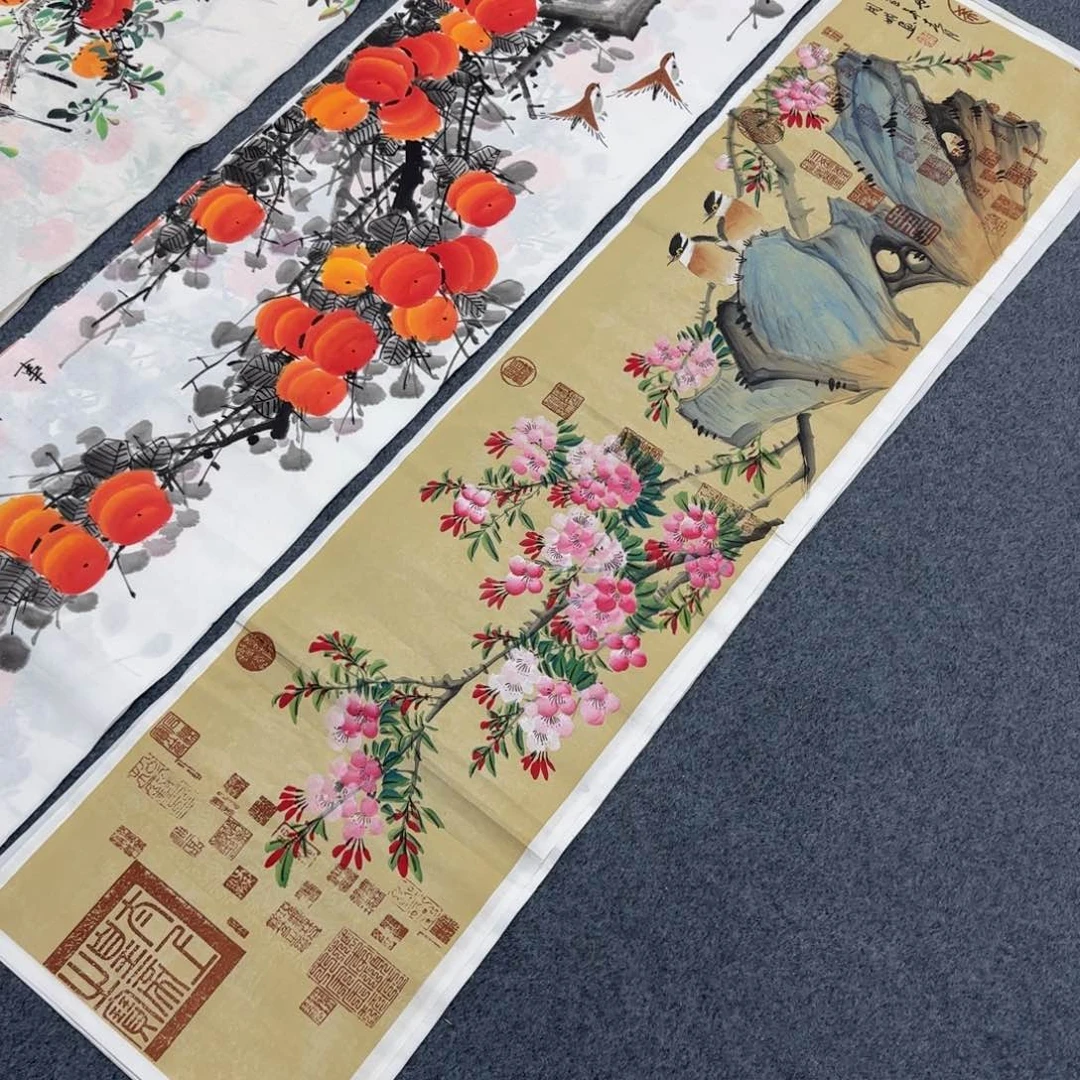 国画尺寸35X140手绘作品