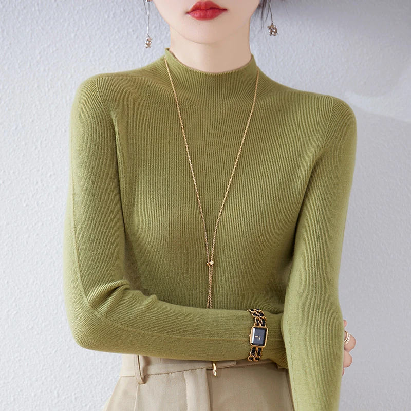 一线成衣薄款半高领100羊毛衫修身舒适软糯百搭针织衫打底衫气质P