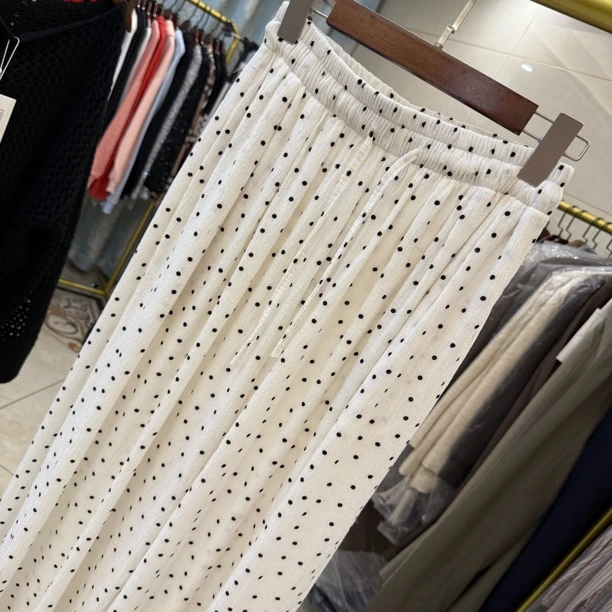 返季处理孤品清仓No退No换 米白色波点糯米裤女宽松显瘦慵懒套装
