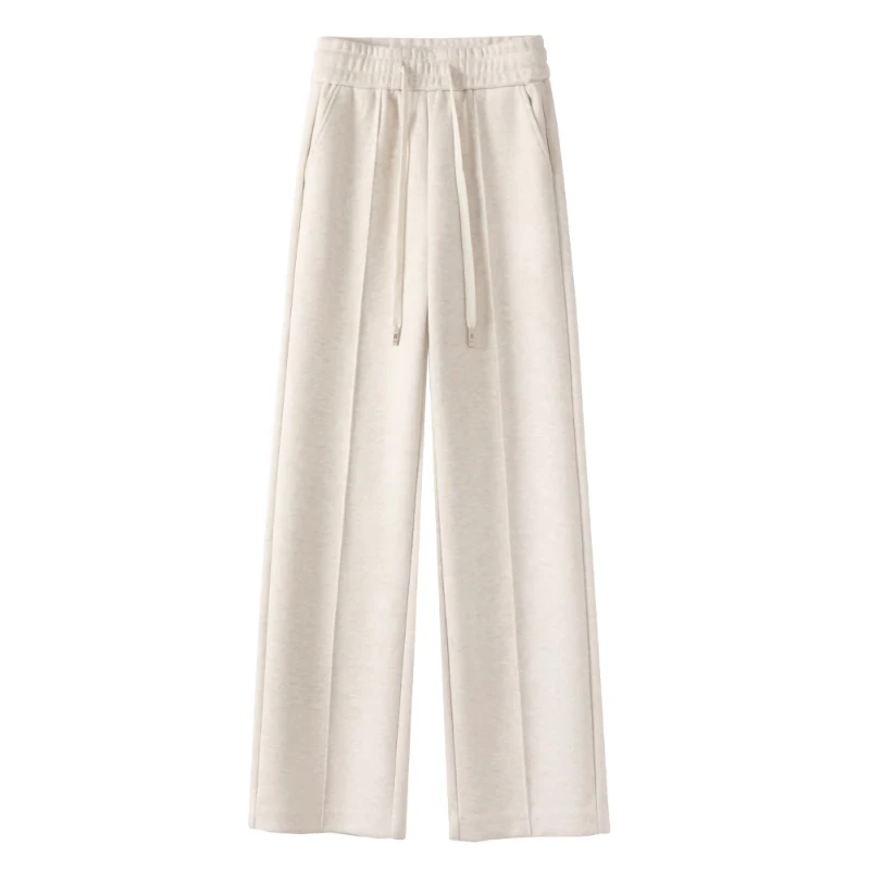 米白色羊毛呢糯米裤子女2025新款秋季慵懒休闲直筒裤加厚阔腿裤