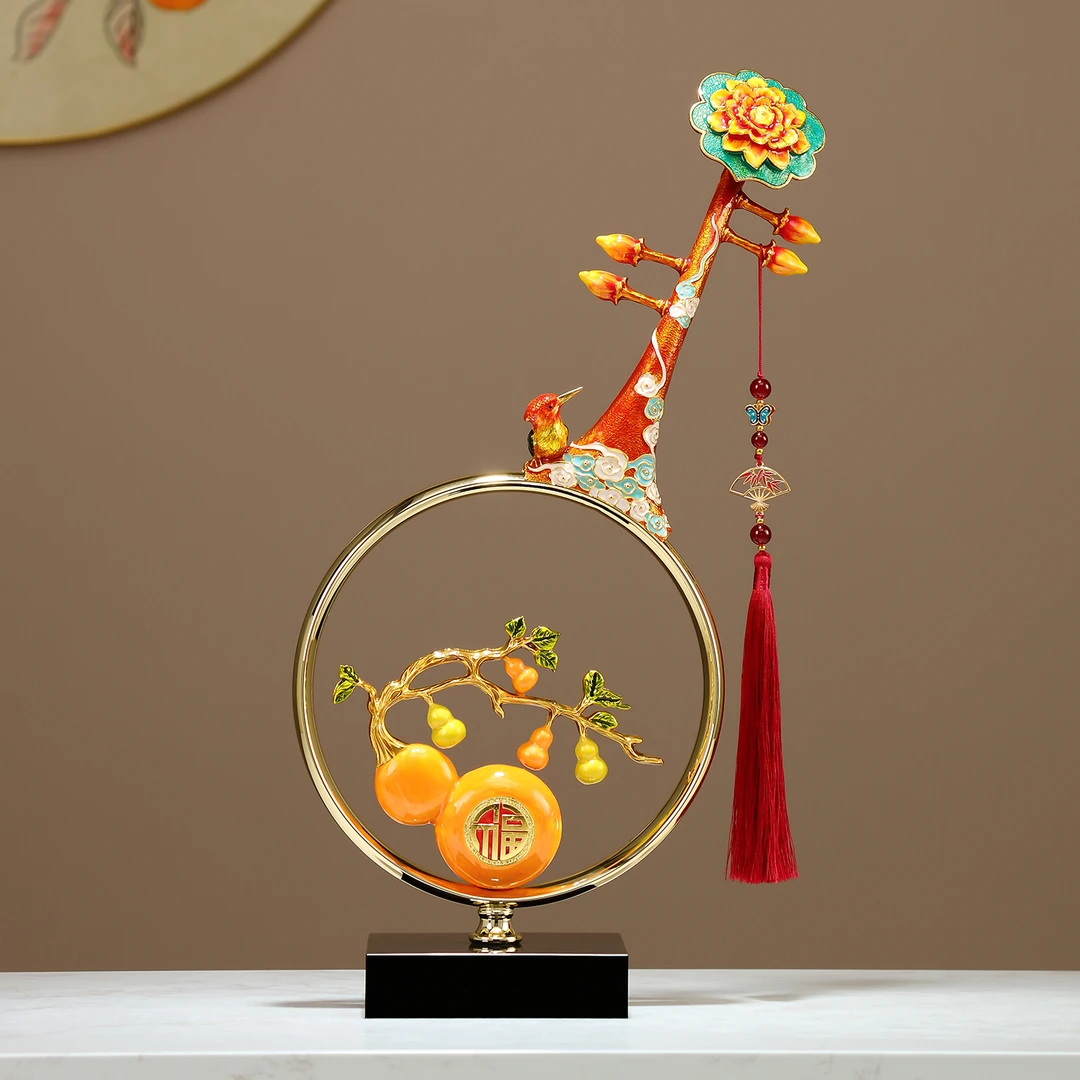 新中式摆件高级感小众创意珐琅彩五福临门客厅桌面装饰品
