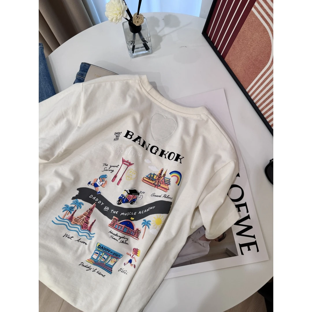 「游乐园」印花短袖情侣夏季宽松半袖设计感显瘦ins夏装T恤Q0304