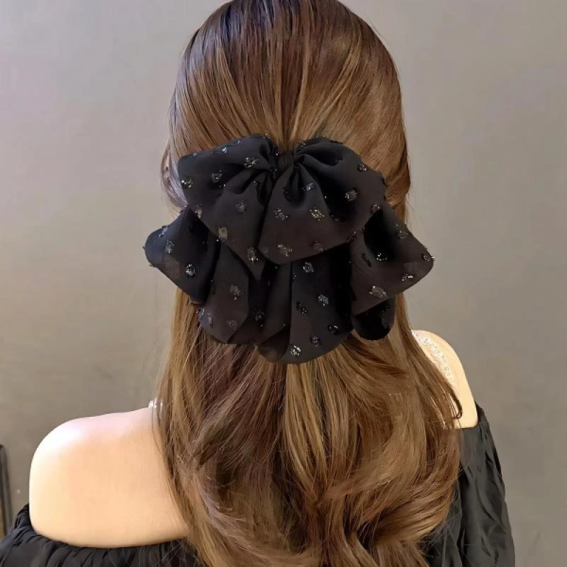 星河宝藏！高级感优雅绢纱蝴蝶结抓夹！黑色发饰马尾秋冬大号发卡