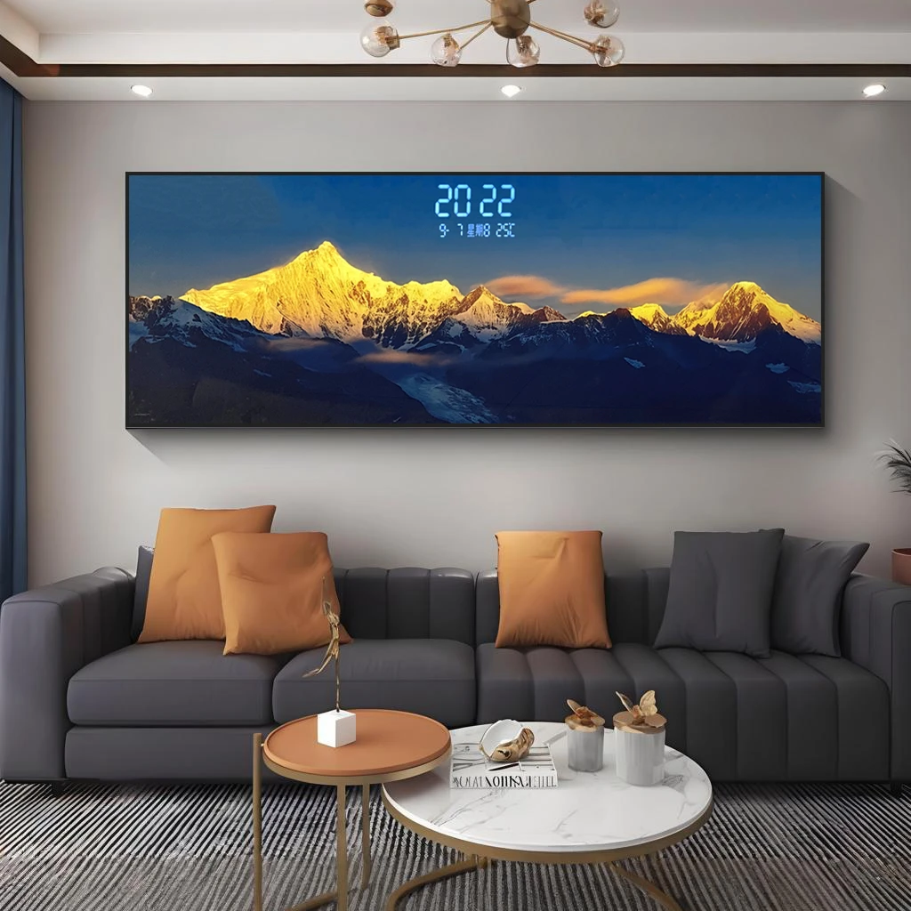 益师傅照金山客厅沙发背景墙电子时钟装饰画大气风景画金山70200
