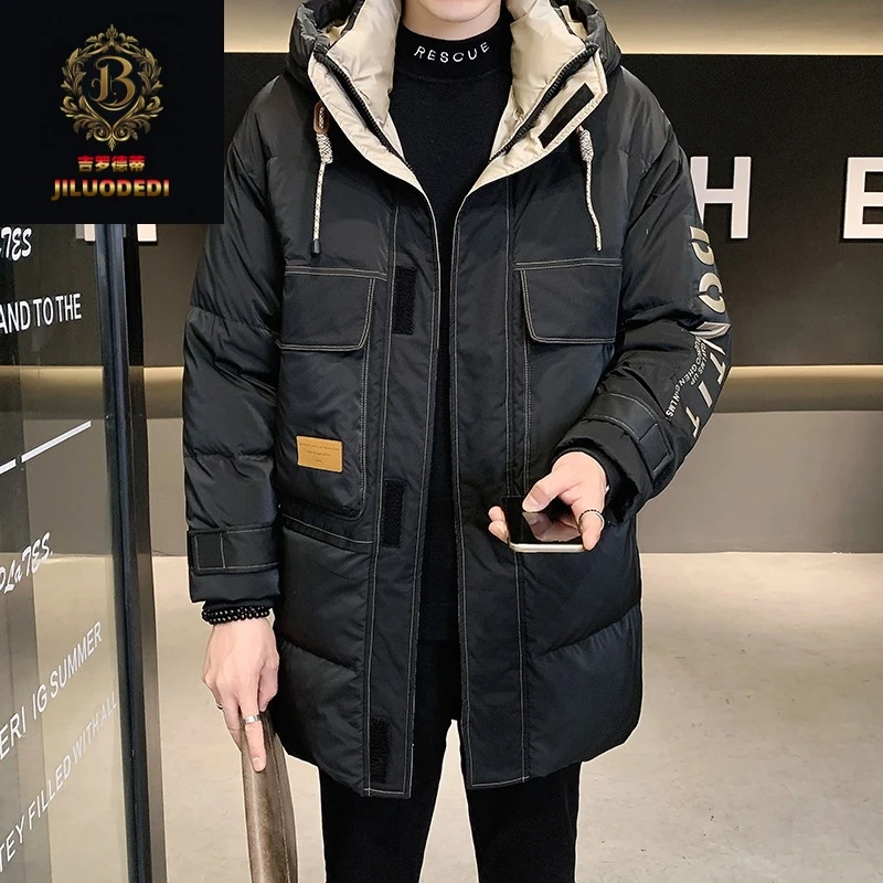 羽绒服男冬季2025新款潮牌中长款连帽高端帅气保暖加厚冬装男外套
