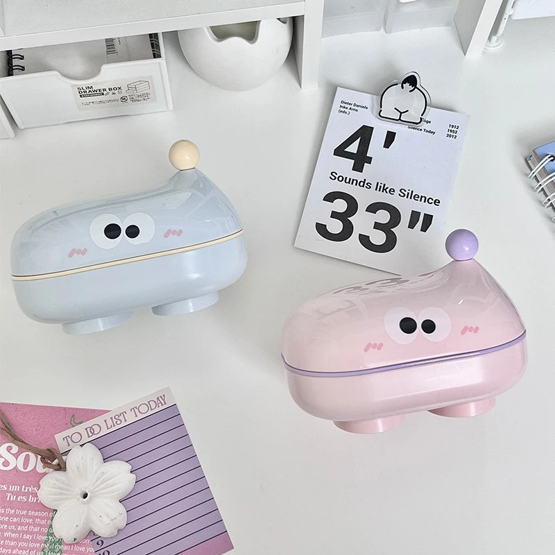 大眼仔可爱翻盖肥皂盒家用沥水带盖洗衣皂盒卡通学生宿舍香皂盒