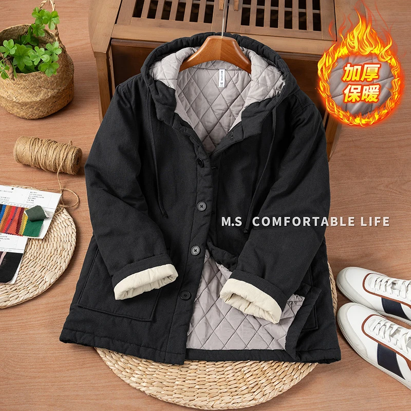 麻尚生活冬季男士宽松休闲翻领保暖男棉衣棉服纽扣圆下摆棉服外套