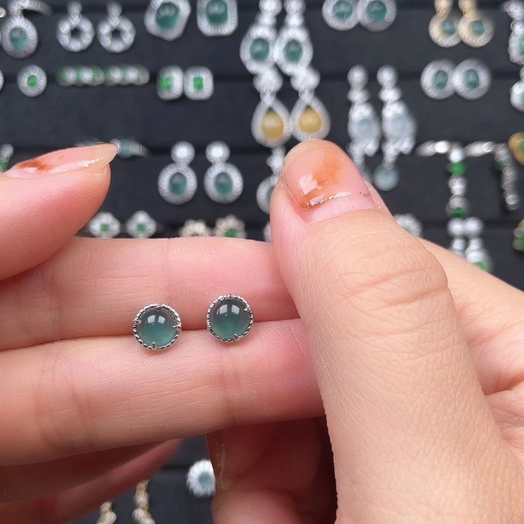 翡翠银S925镶嵌耳饰Ooooooo