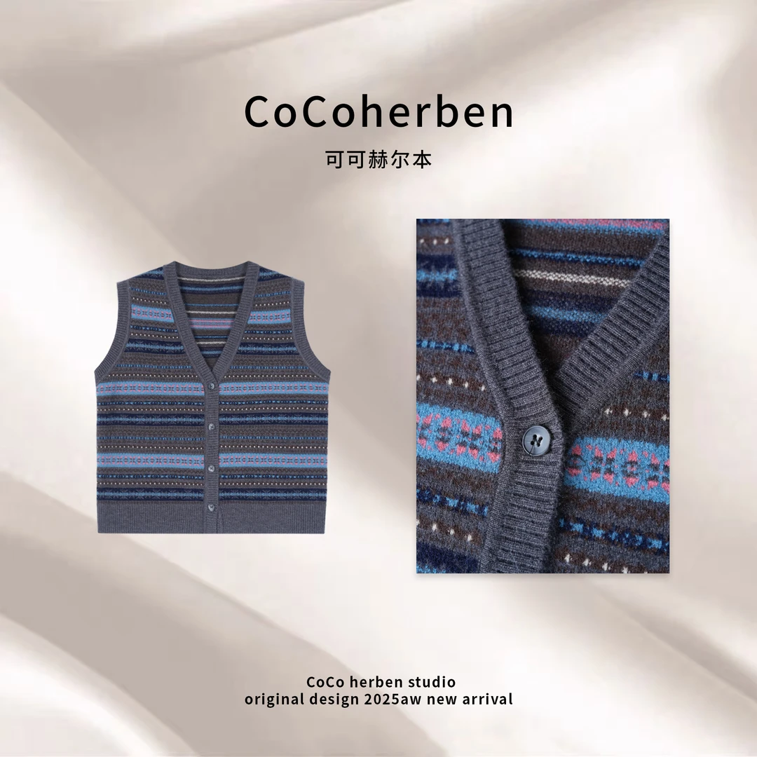 常规款条纹马甲无袖小香风套装宽松HBT0738