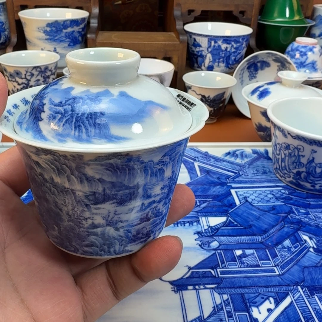 与***渔杯子陶景德镇全手工手绘陶瓷