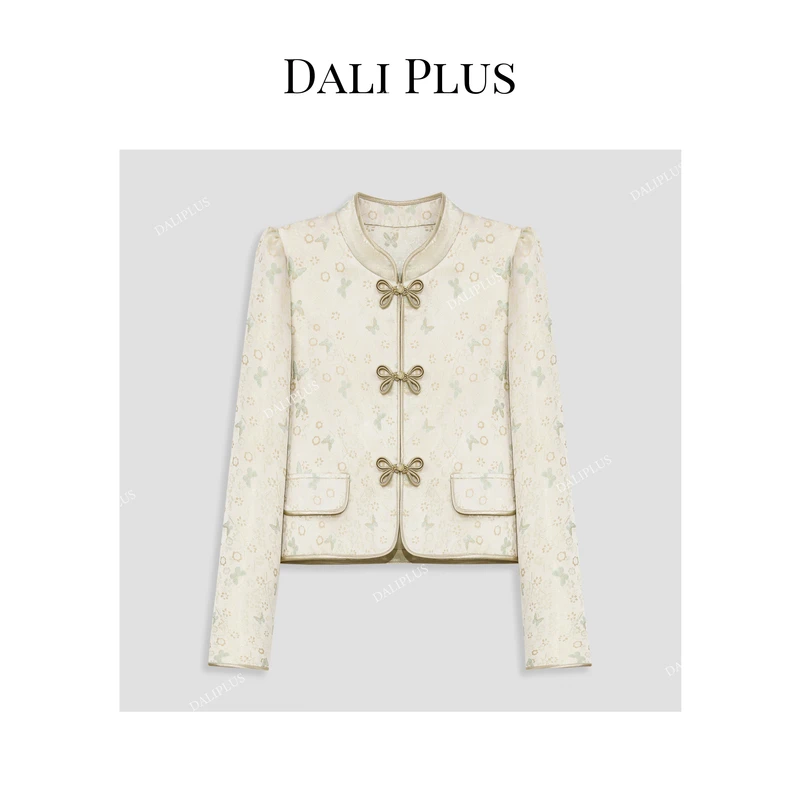 DALI PLUS新国风新中式香槟金蝴蝶暗纹提花长袖上衣外套-D4XY0038
