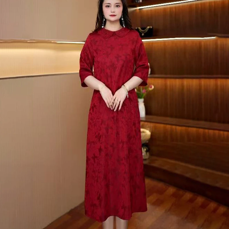 [红旗袍]新款百搭显瘦连衣裙女中长款254