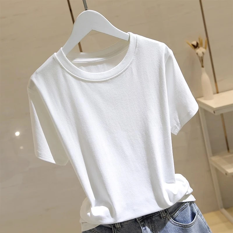 culv白色正肩圆领短袖T恤女夏季新款宽松显瘦内搭打底衫体恤上衣