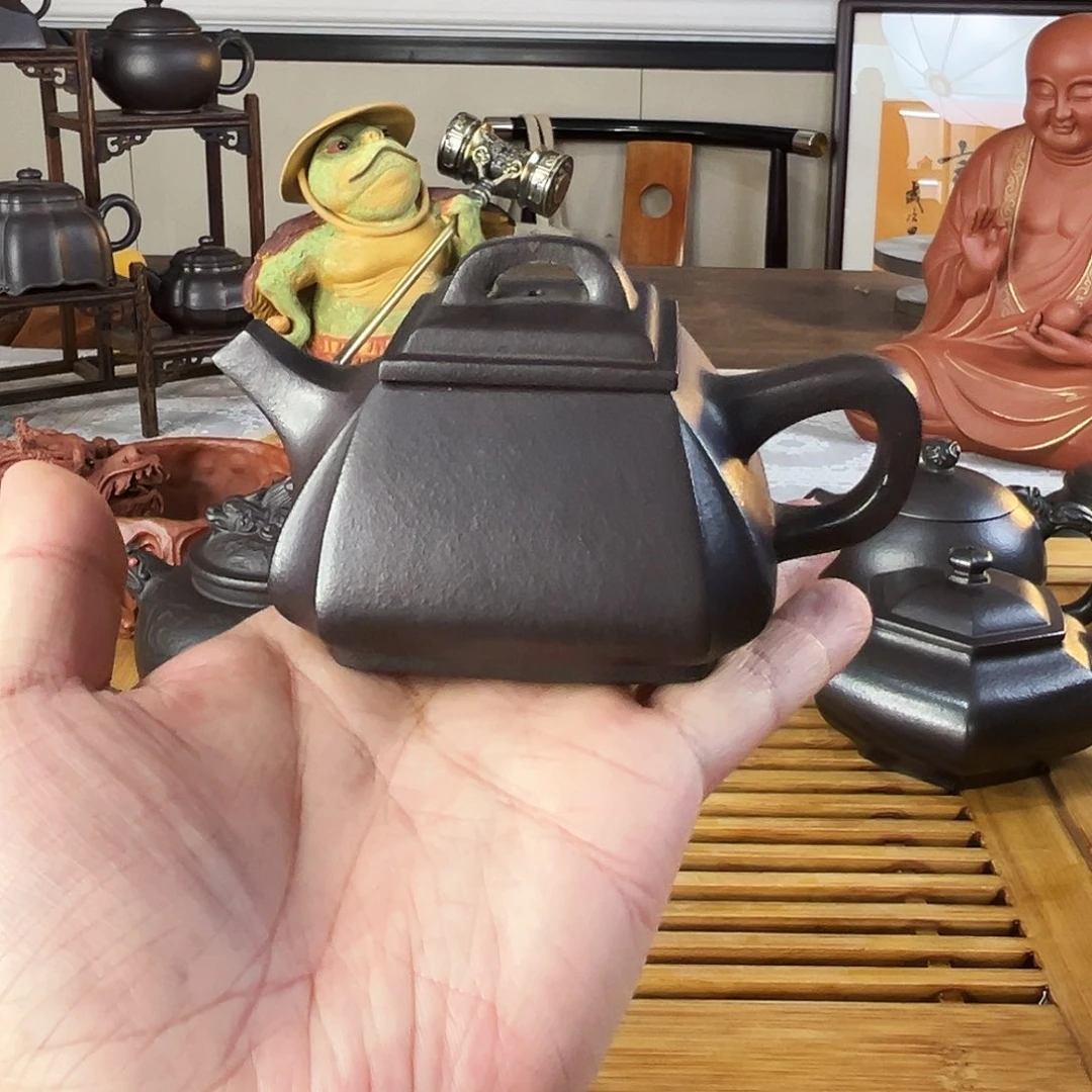 穿***大茶壶紫砂四方抽角石瓢壶精工全手工
