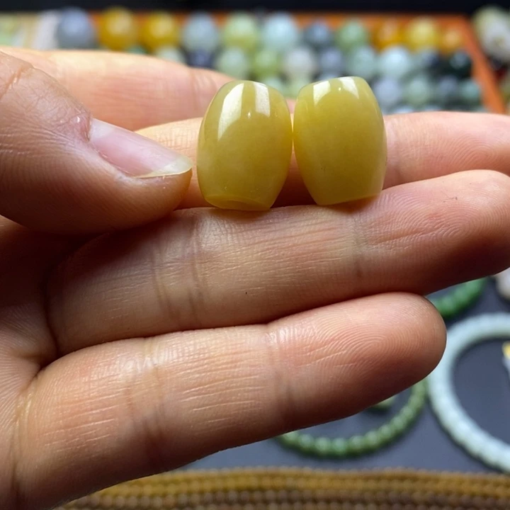 和田玉未镶嵌珠宝半成品糖桶珠卡12