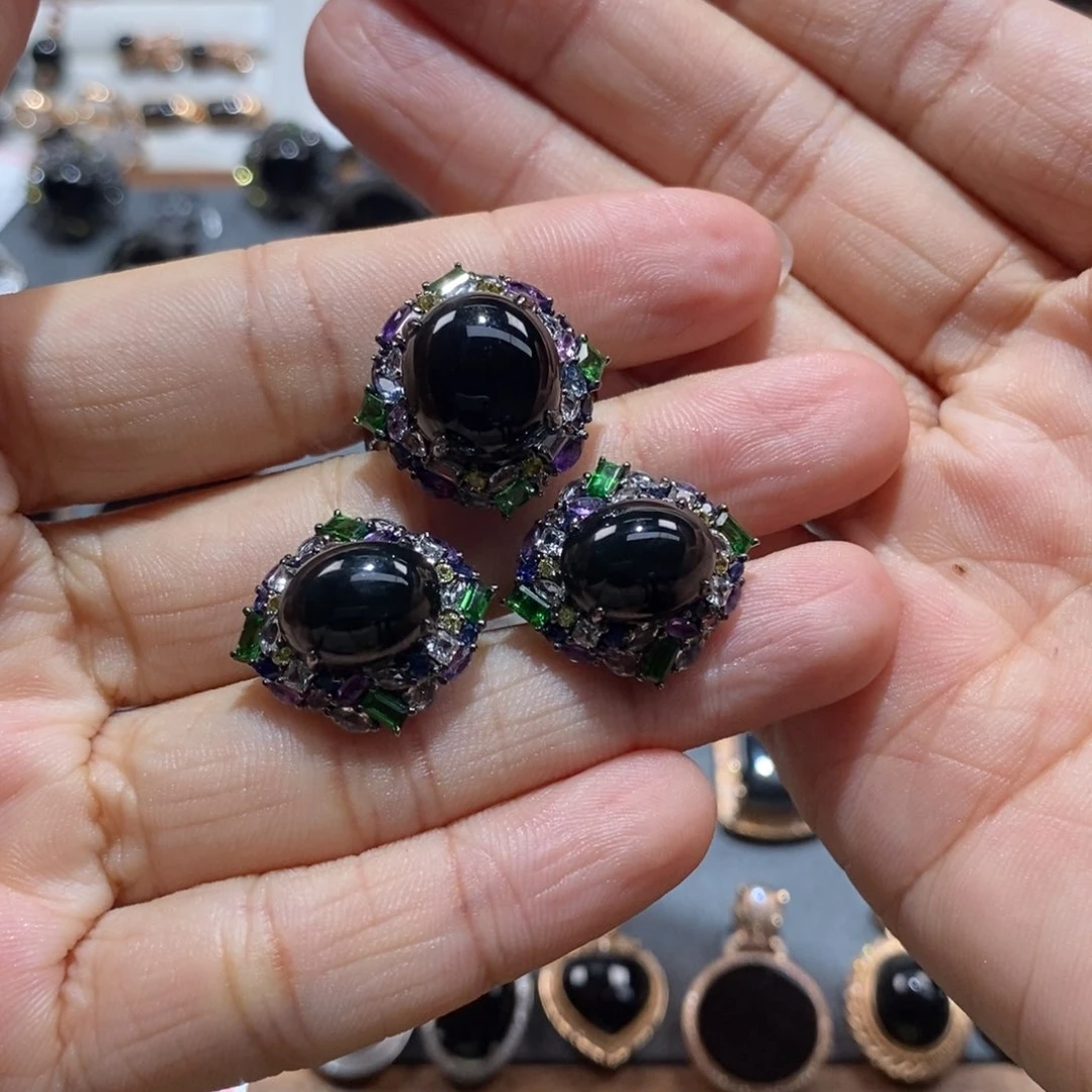 18K金镶嵌戒指翡翠清**梦➕耳饰一套