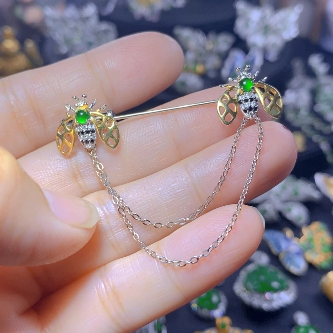 翡翠银S925镶嵌吊坠(不含链)天然翡翠