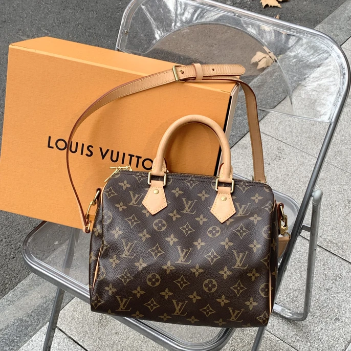 99新 LouisVuitton/路易威登 speedy25肩带款斜挎包 芯片款