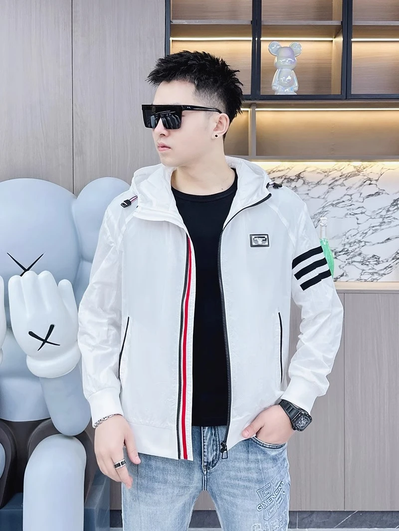 2025春季新款潮牌时尚休闲百搭条纹修身帅气短款连帽夹克外套男潮