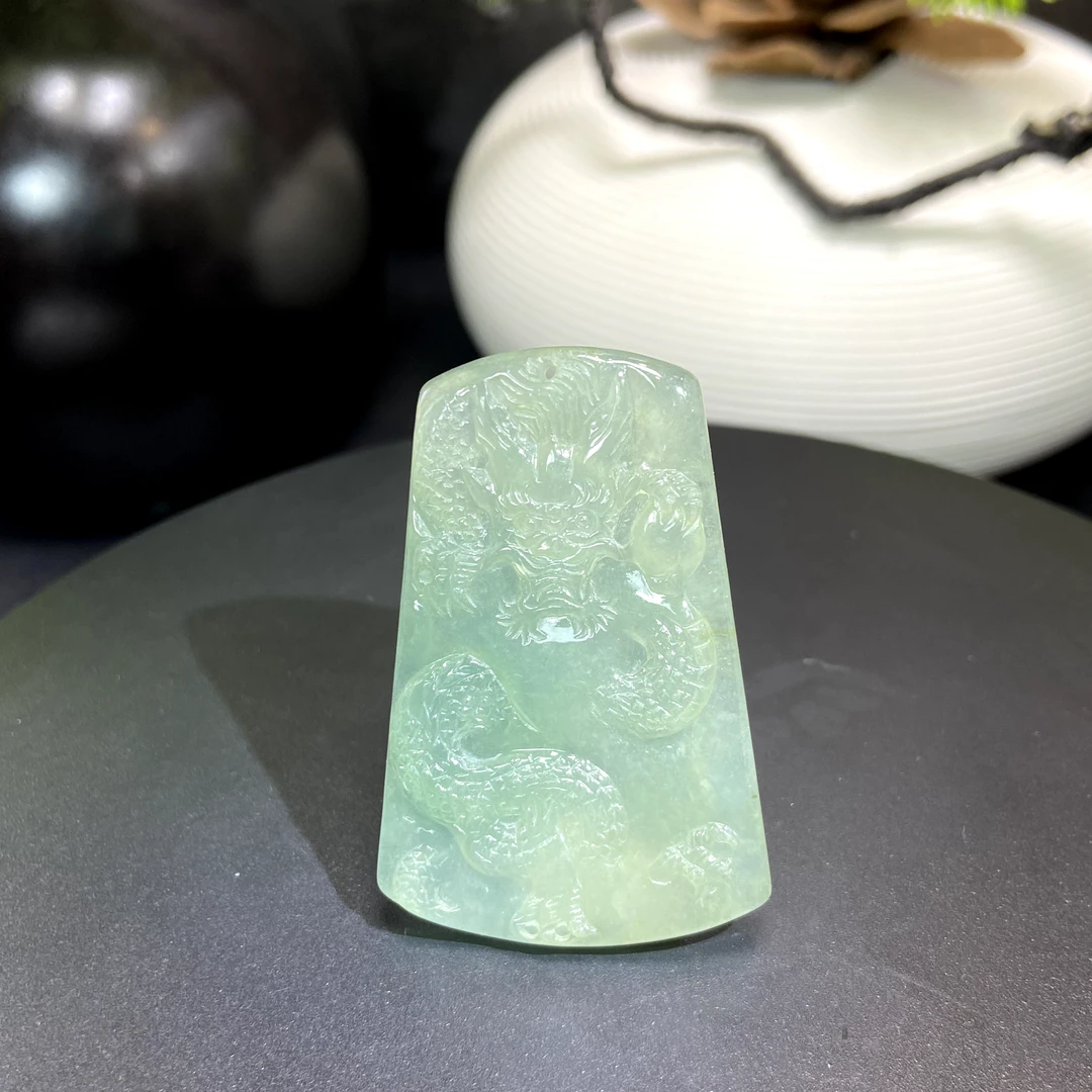 RX3天然缅甸A货翡翠冰胶绿龙方牌/022832/北京中保拍卖