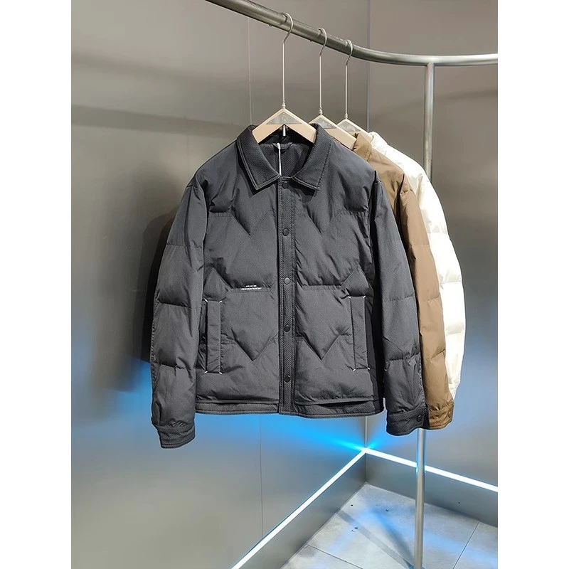 男士冬季羽绒服50国标新款加厚保暖鸭绒宽松潮牌翻领夹克外套充绒