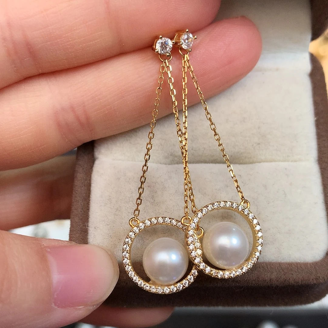 银S925镶嵌耳环淡水珍珠