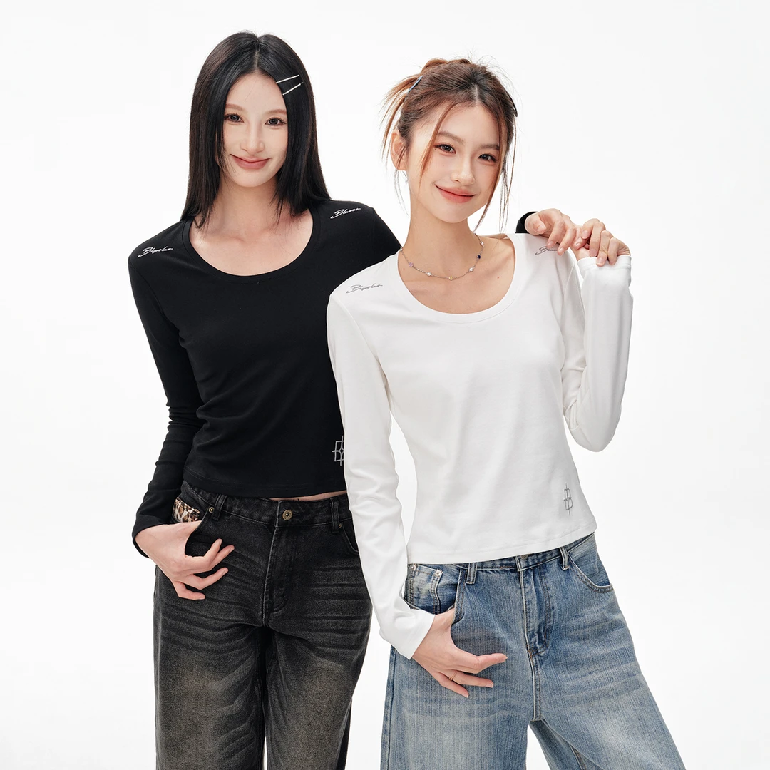 BIPOLARU型领修身女款休闲基础百搭潮流长袖T恤 11L158