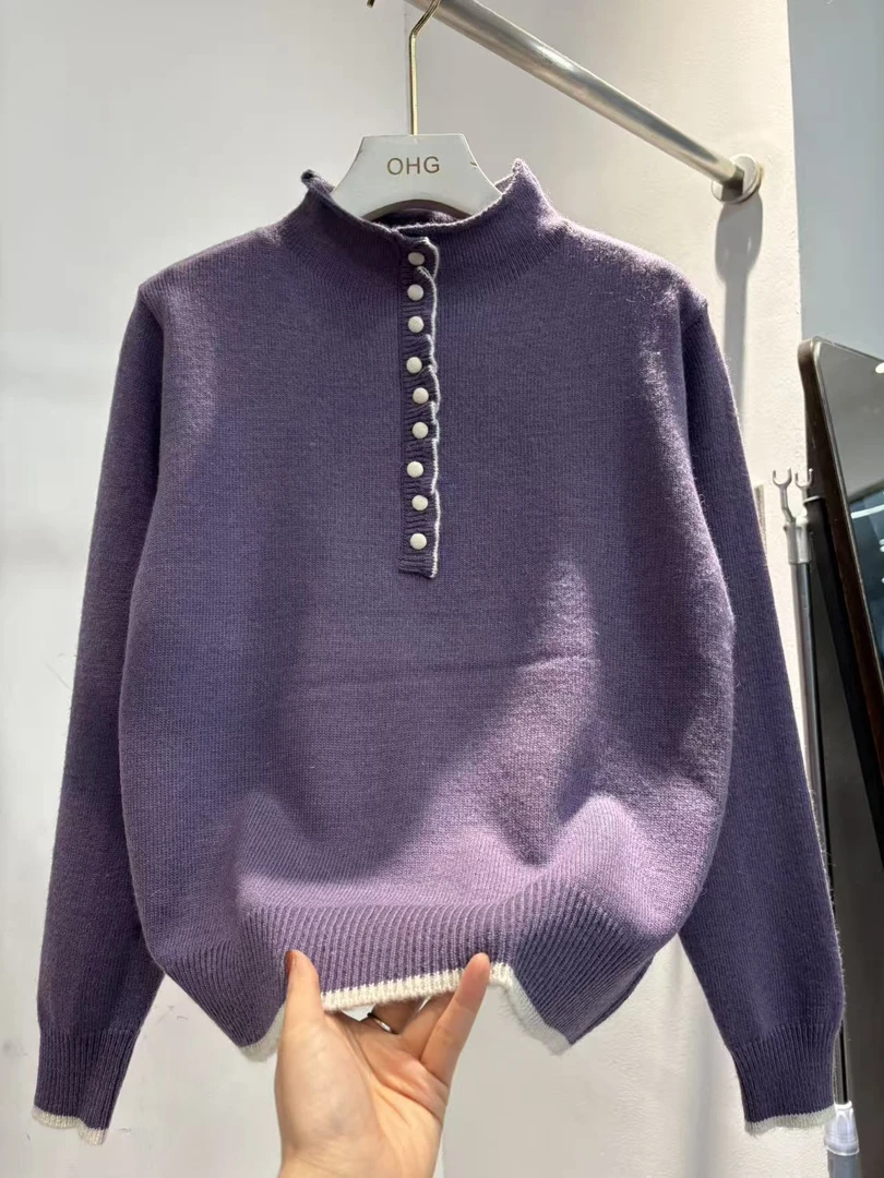 【丽姐家】冬季新款时尚领扣简约显瘦上衣8291