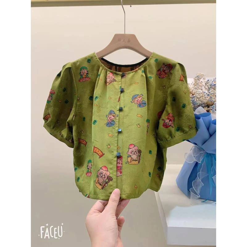 【dy1673小财神短袖】香云纱花萝100桑蚕丝夏季女装上衣