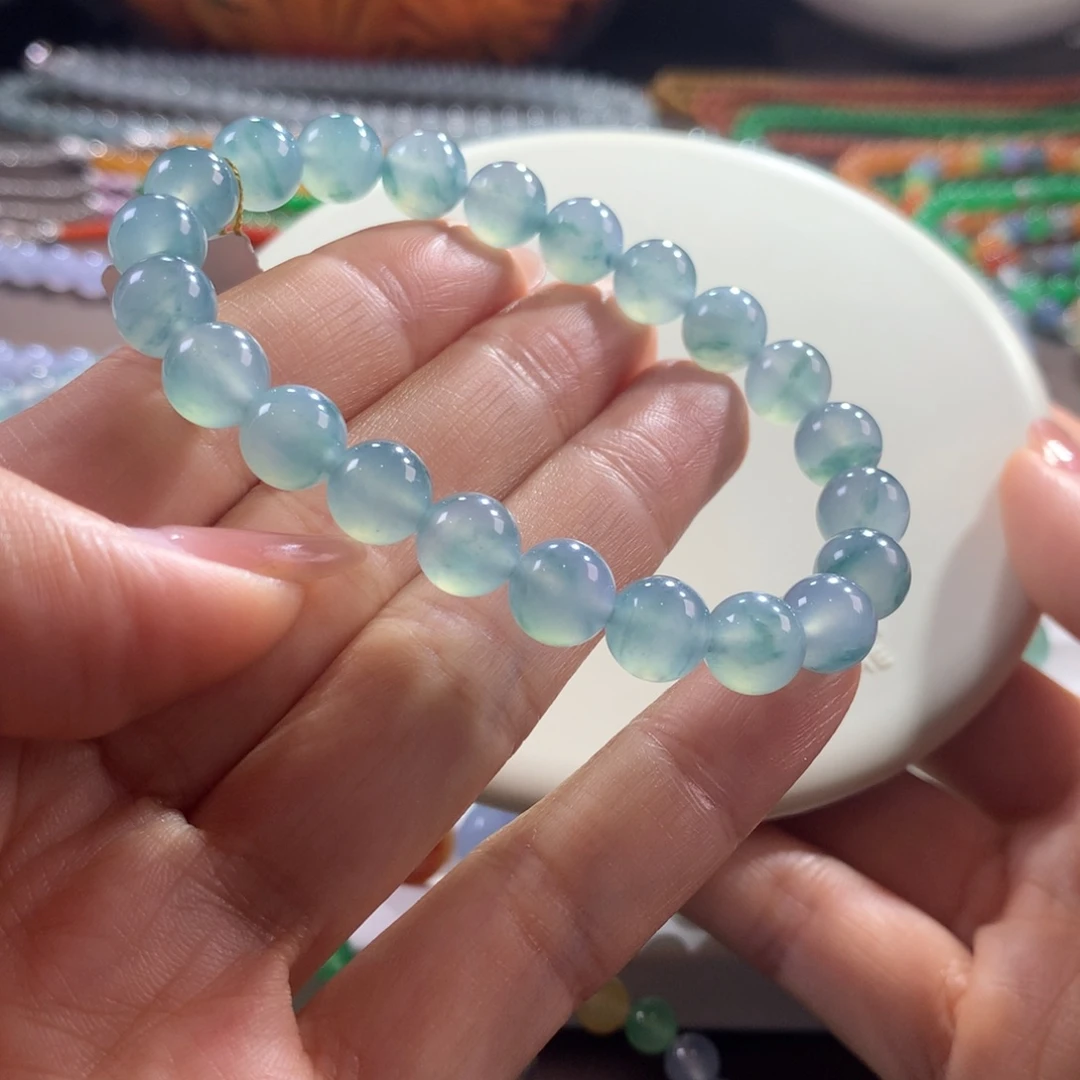 翡翠未镶嵌手链胶润细腻蓝底飘花卡8.2