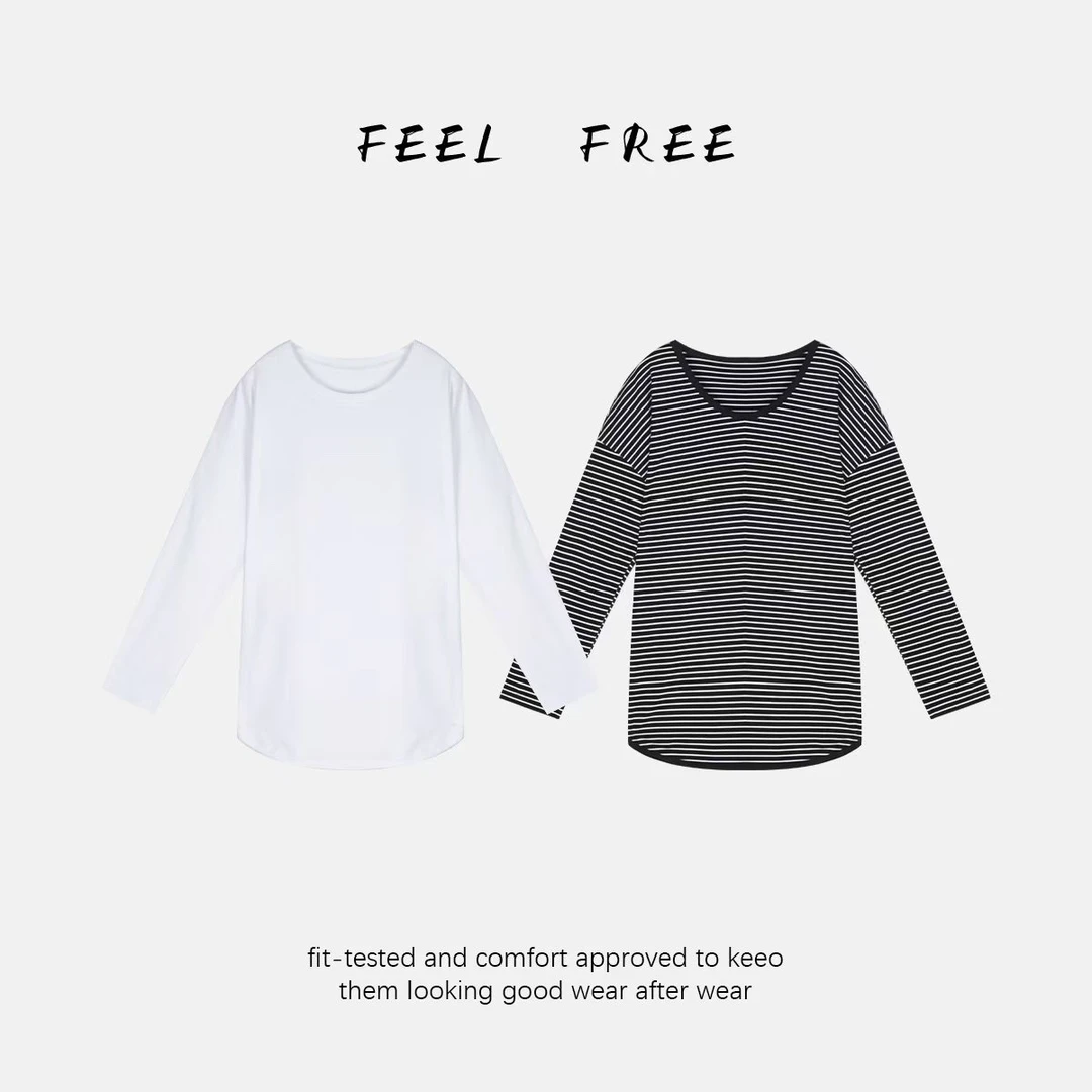 FEEL FREE-U领磨毛条纹大t 新款NEW