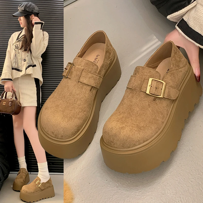 松糕厚底增高勃肯鞋女2025新款秋季一脚蹬乐福鞋两穿复古博肯单鞋