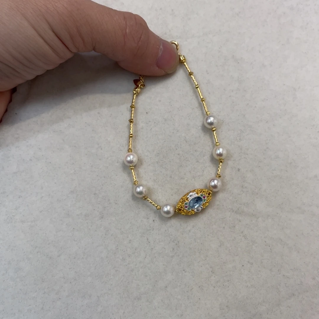 手绳银S925镶嵌海水珍珠