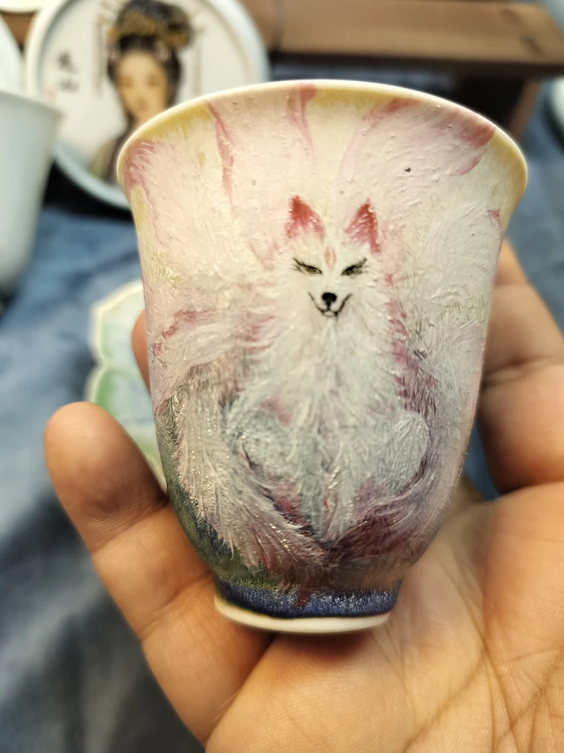 手绘九尾狐陶瓷杯子