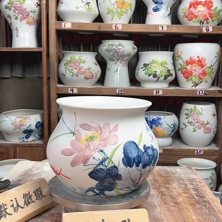 摆件钱袋子青花荷花新款陶瓷