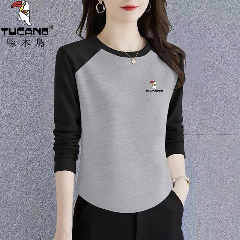 啄木鸟纯棉秋冬内搭中年新款长袖t恤女士韩版打底衫洋气正肩上衣
