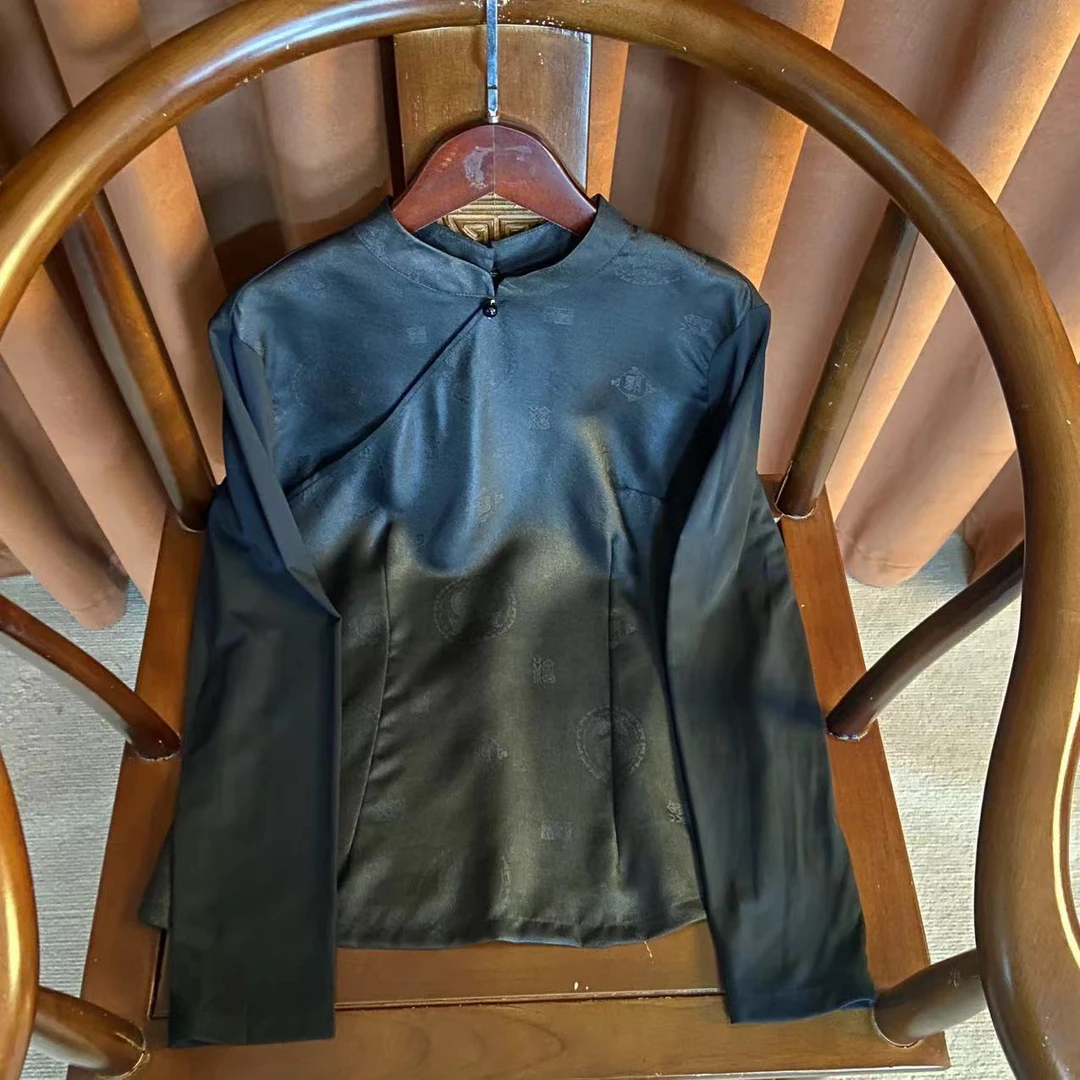 【阑珊】时尚圆领女装衬衫高档新中式国风提花夏季上衣重磅女士