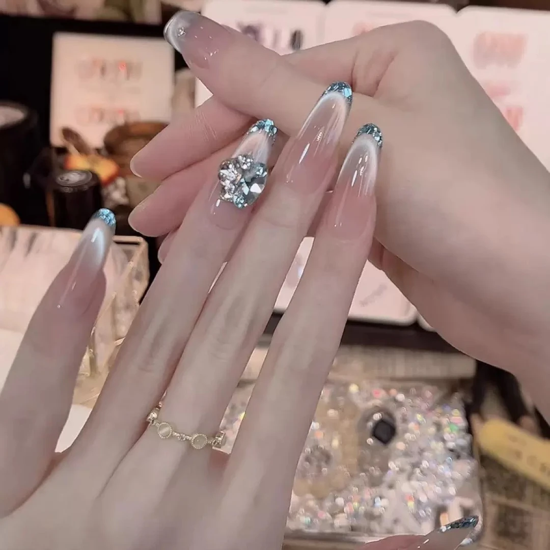 蓝色多巴胺- painted clear bow 纯手工穿戴甲 10片装